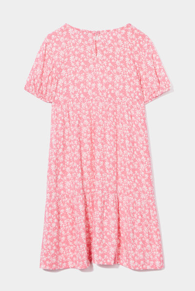 Robe longue trapèze manches ballons rose fille