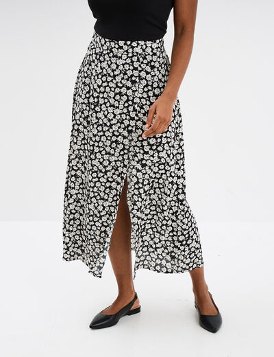 Jupe midi fendue fluide noir femme