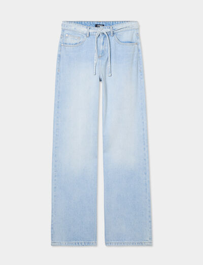 Jeans large taille haute coton denim triple stone femme