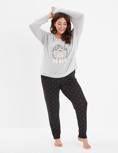 Ensemble pyjama legging 2 pièces gris clair femme grande taille