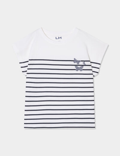 T-shirt manches courtes col rond coton ecru fille