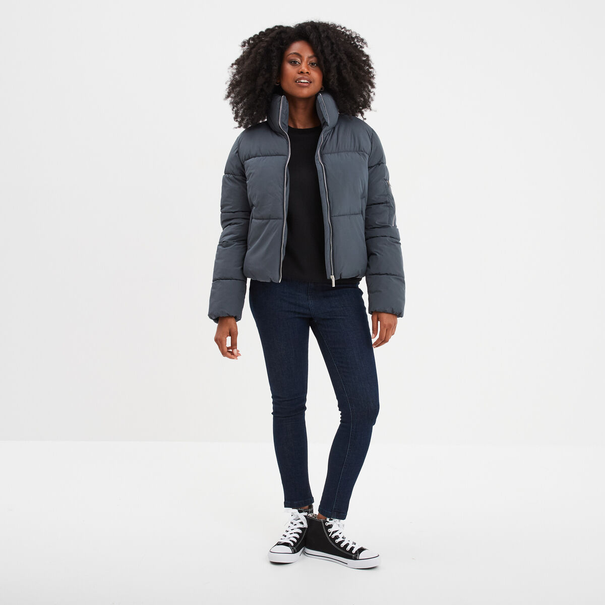 Sweat col rond manches longues noir femme