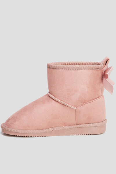 Bottines fourrées avec noeud rose fille