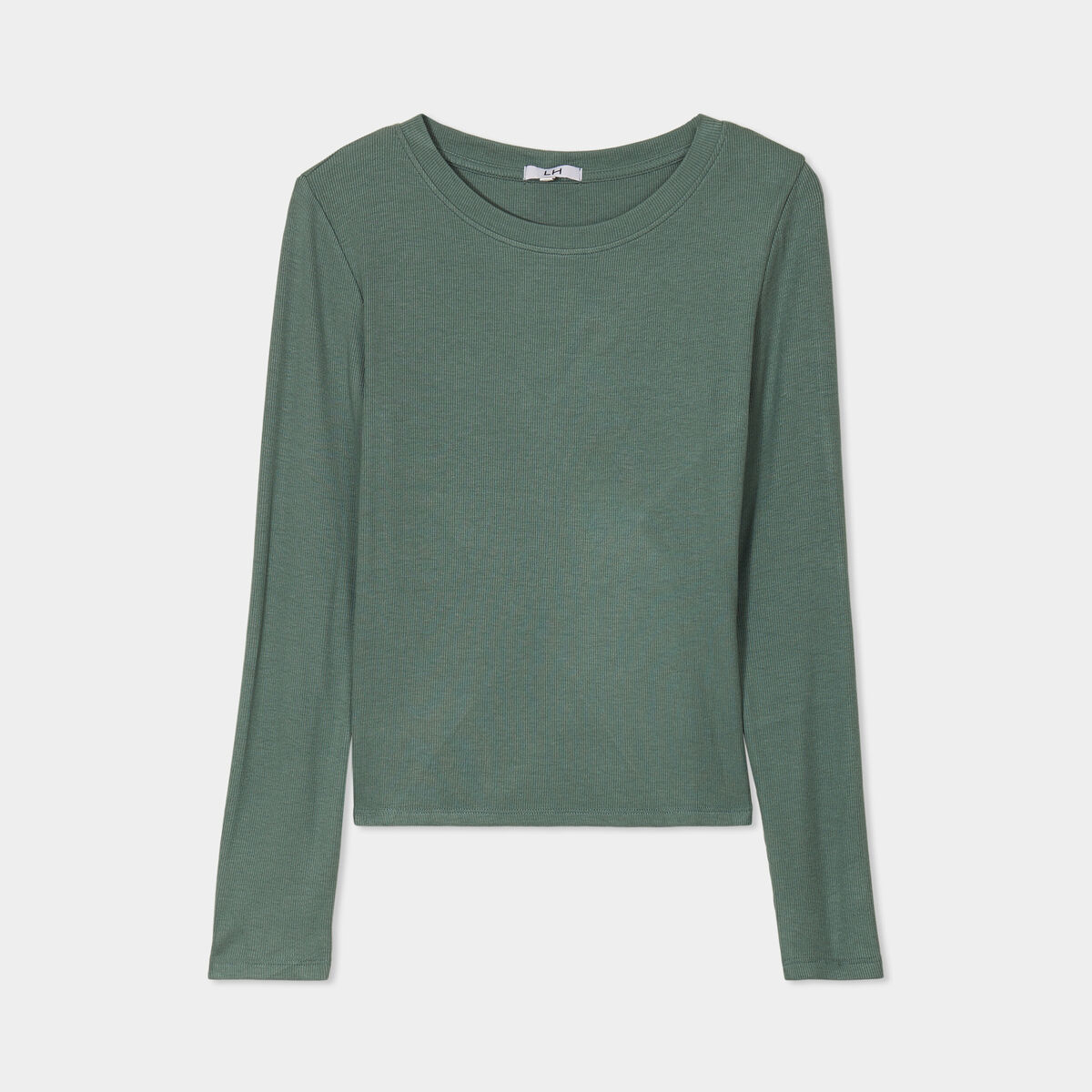 T-shirt col rond manches longues vert femme