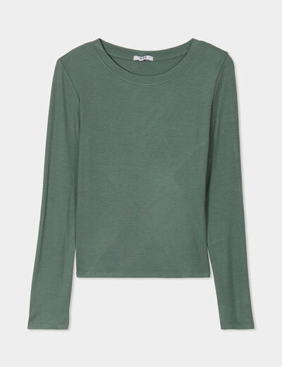 T-shirt col rond manches longues vert femme