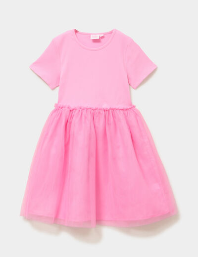 Robe bas tulle manches courtes rose fille