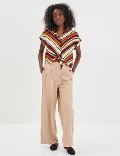 Chemise satin nouée manches courtes multicolore femme
