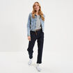Jean chino droit avec ceinture denim brut femme