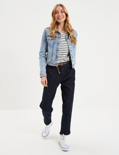 Jean chino droit avec ceinture denim brut femme