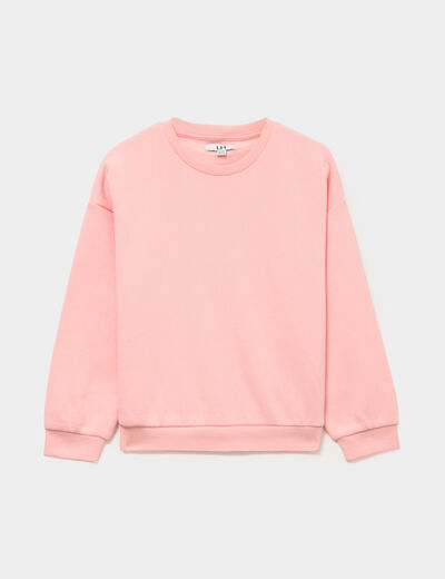 Sweat col rond manches longues rose poudr&eacute;e fille