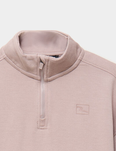 Sweat col camionneur zipp&eacute; marron clair fille