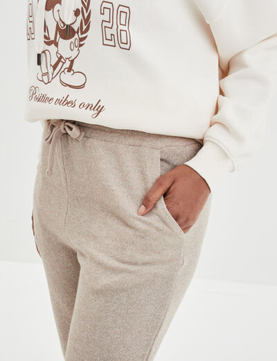 Pantalon jogging taille haute beige femme