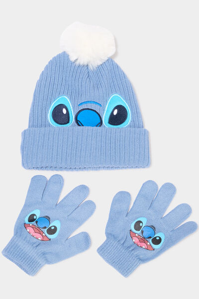Ensemble bonnet et gants Stitch bleu fille
