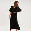 Robe longue &eacute;vas&eacute;e col cache-coeur noir femme