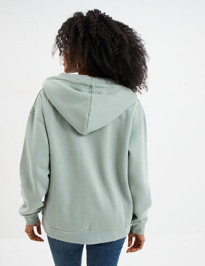 Sweat zippé à capuche vert pastel femme
