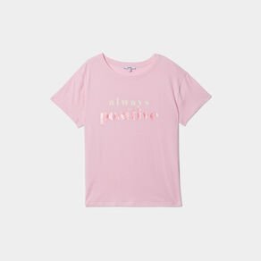 T-shirt col rond manches courtes coton rose clair femme