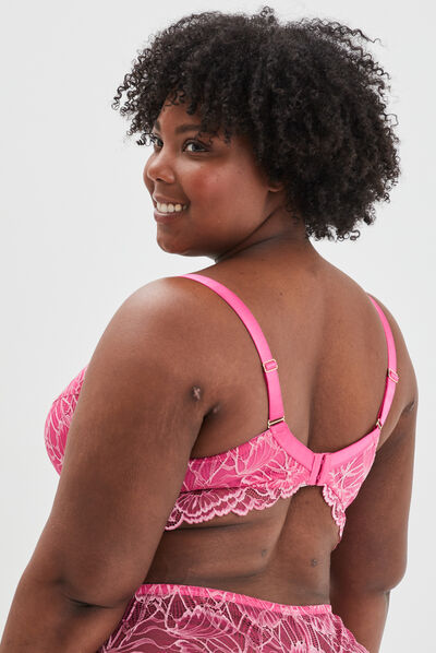 Soutien-gorge emboîtant dentelle rose fushia femme grande taille