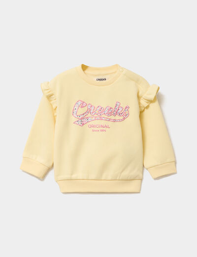 Sweat &eacute;paules &agrave; volants jaune clair b&eacute;b&eacute; fille