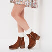 Bottines &agrave; talons effet daim zipp&eacute;es marron femme