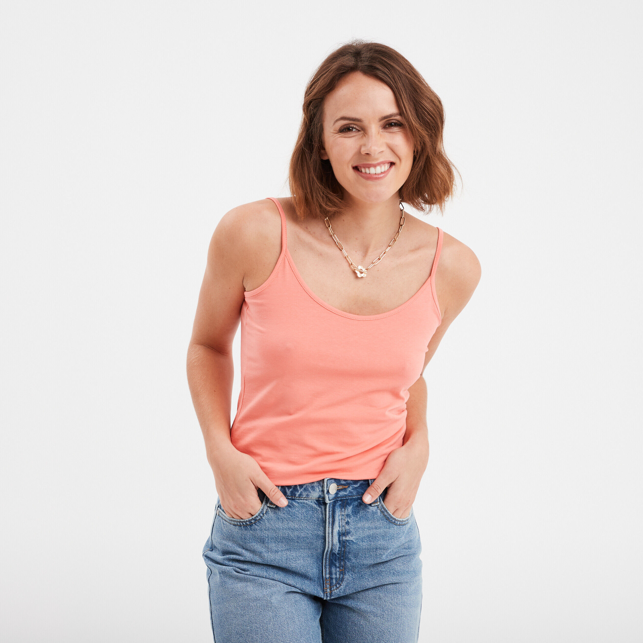 Débardeur coton bretelles réglables vieux rose femme LH