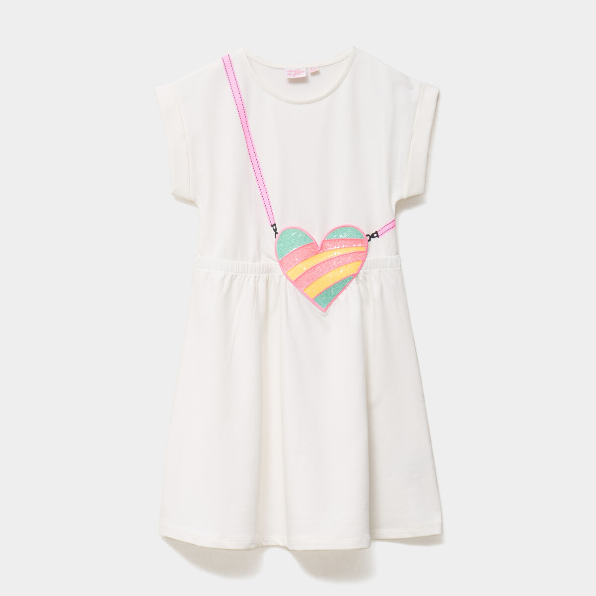 Robe &agrave; sequins manches courtes ivoire fille