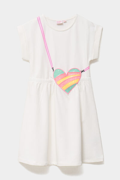 Robe &agrave; sequins manches courtes ivoire fille