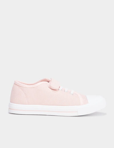Tennis basses en toile à scratchs rose fille