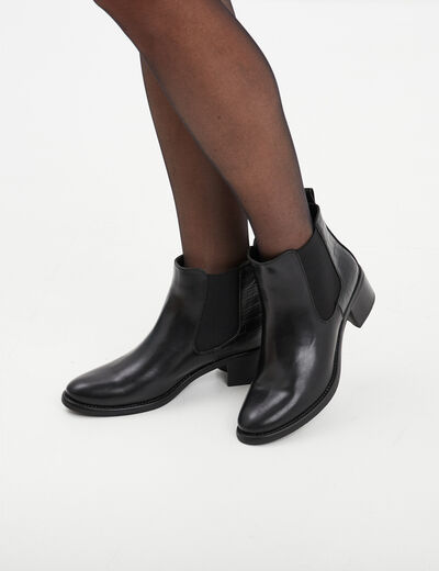 Bottines chelsea talons croco noir femme