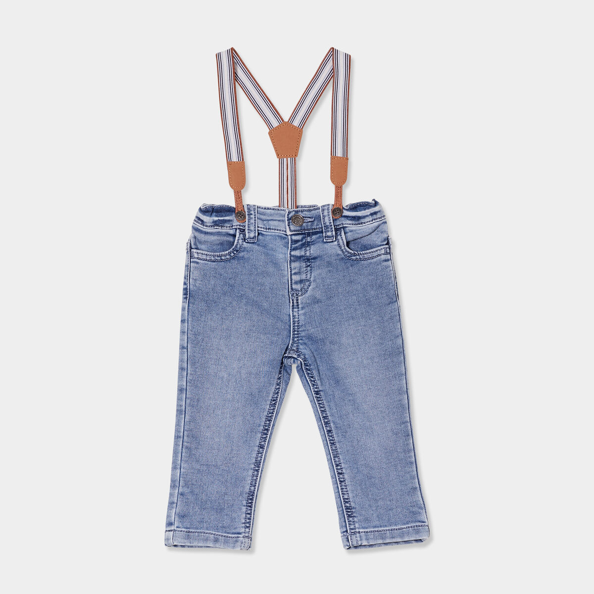 Jean stretch taille élastiquée bretelles denim double stone bébé garçon