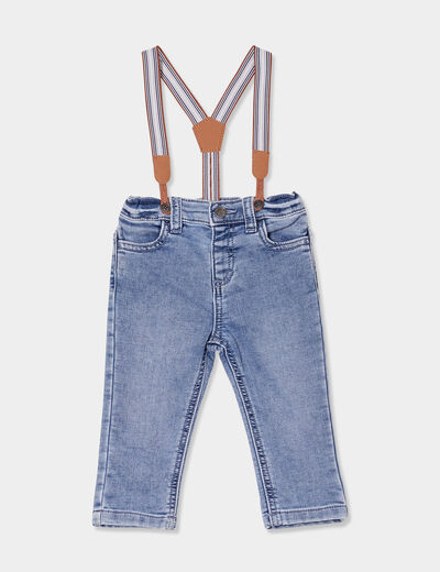 Jean stretch taille élastiquée bretelles denim double stone bébé garçon