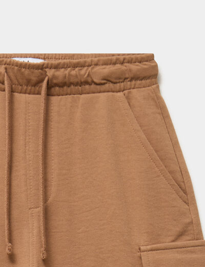 Short cargo molleton taille &eacute;lastiqu&eacute;e marron gar&ccedil;on