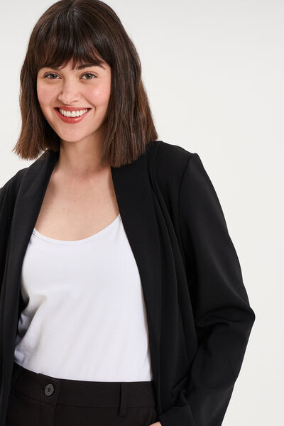 Blazer col tailleur manches longues noir femme