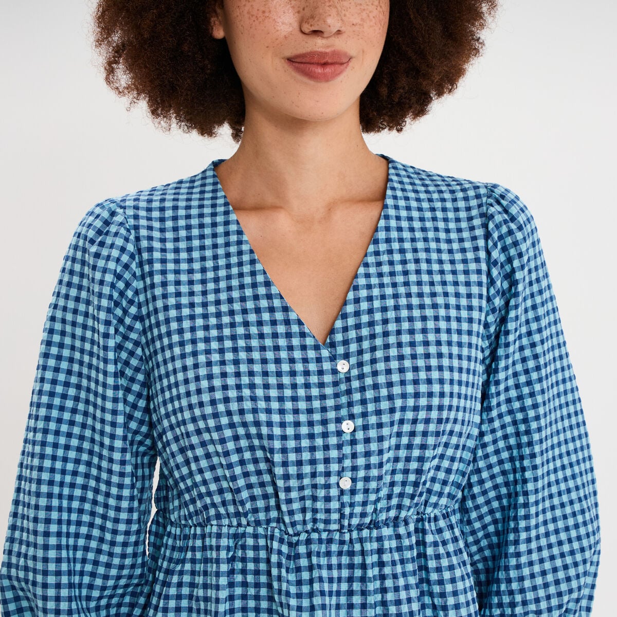 Blouse cintr&eacute;e col V manches 3/4 blanc femme