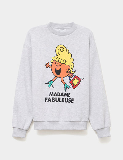 Sweat col rond Monsieur et Madame gris clair femme