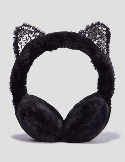 Cache-oreilles sequins fausse fourrure noir fille