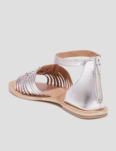 Sandales plates à brides en cuir Creeks gris argent femme