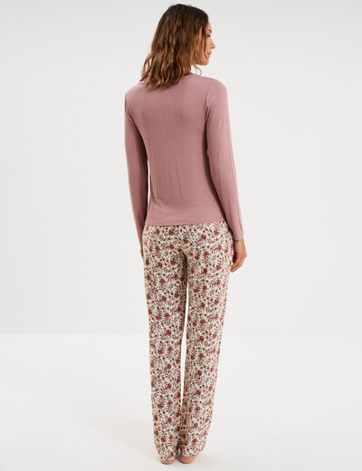 Ensemble pyjama manches longues 2 pi&egrave;ces blanc femme