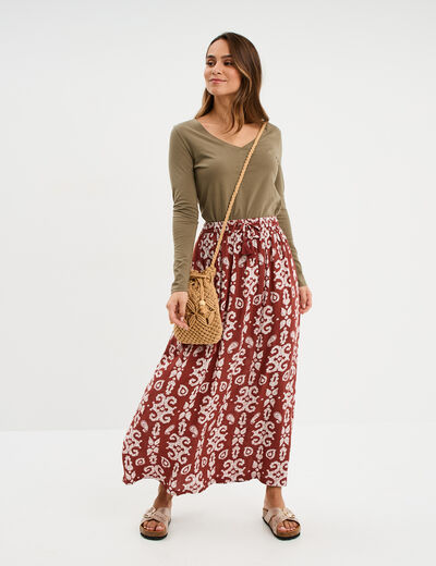 Jupe longue fluide terracotta femme