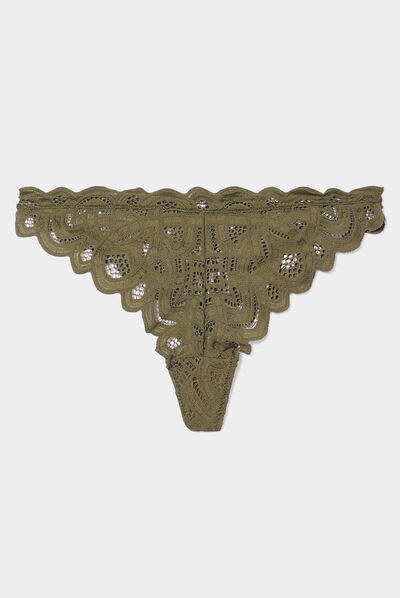 Tanga en dentelle vert kaki femme