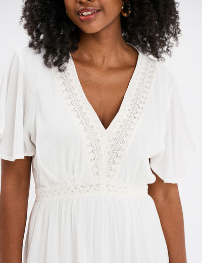 Robe empire manches papillons col en V blanc femme