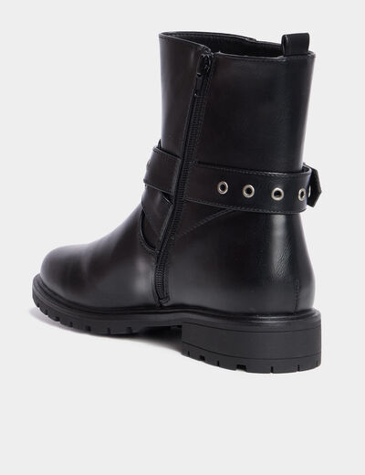 Bottines à semelle crantée talons plats noir femme