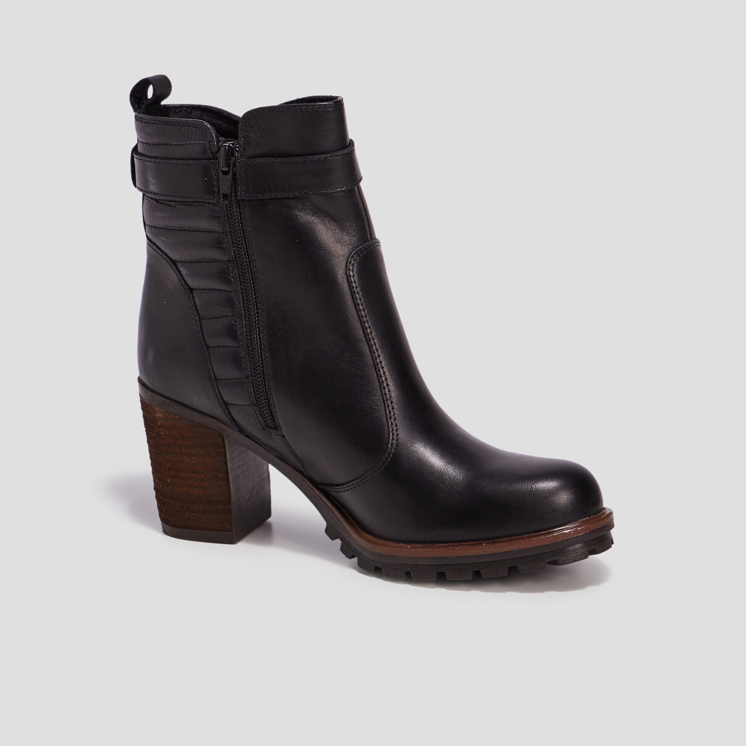 Bottines à talons en cuir boucle noir femme LIBERTO