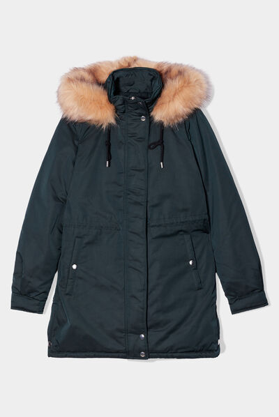Parka avec capuche fourrure vert foncé femme