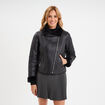 Veste biker simili cuir fourr&eacute;e noir femme
