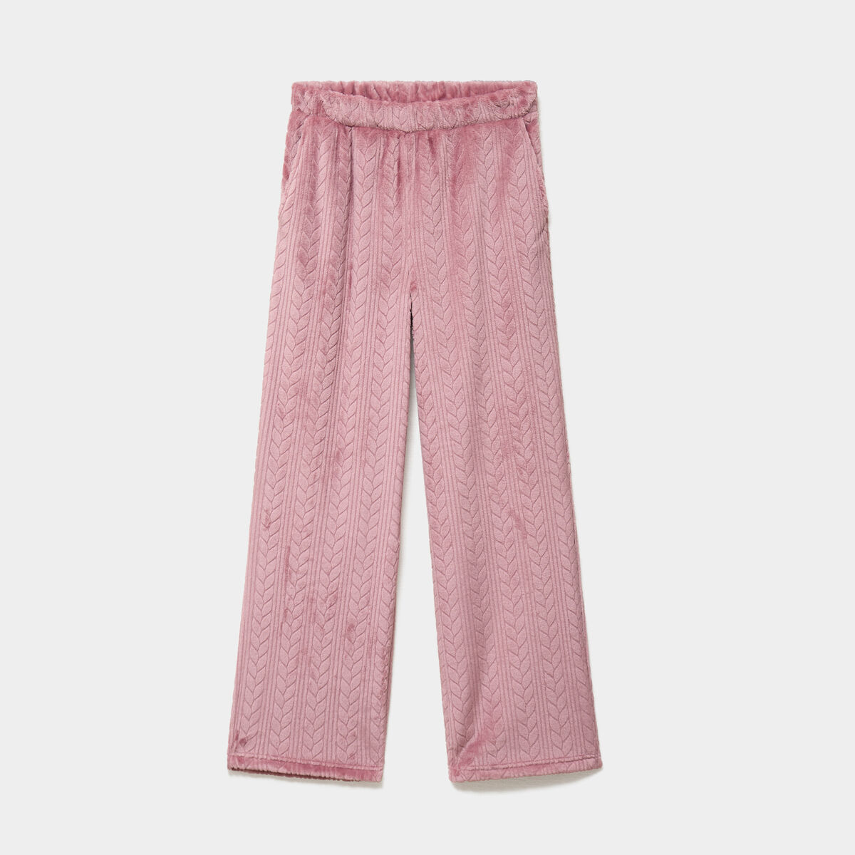 Pantalon effet polaire d&eacute;tails torsades rose framboise femme