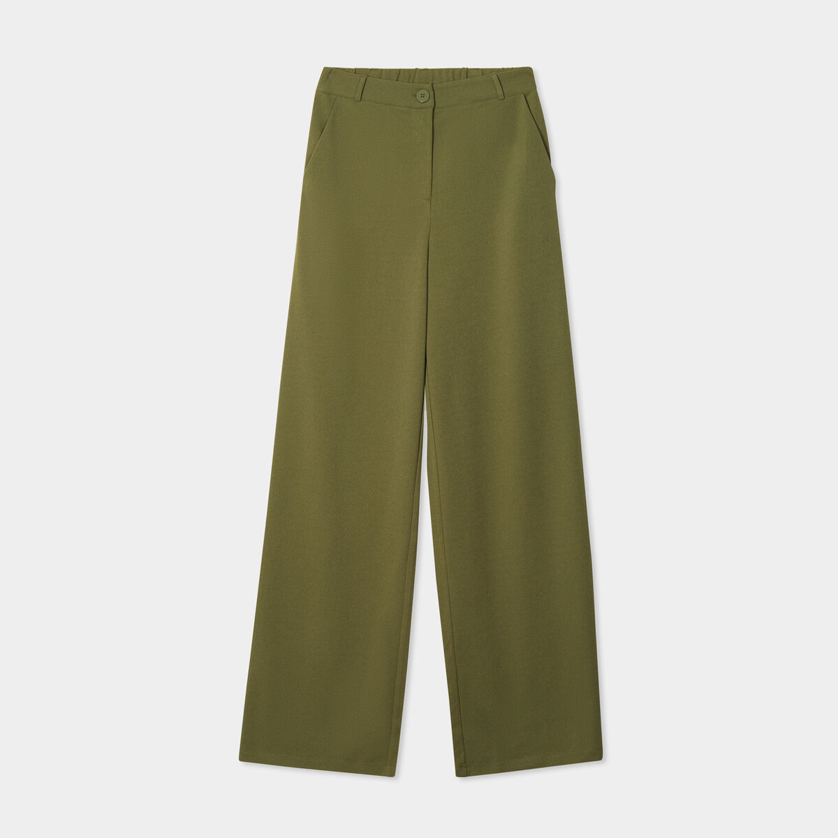 Pantalon large fluide taille élastiquée vert kaki femme