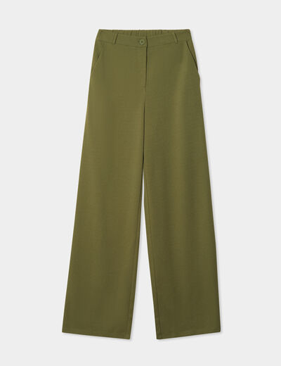 Pantalon large fluide taille élastiquée vert kaki femme