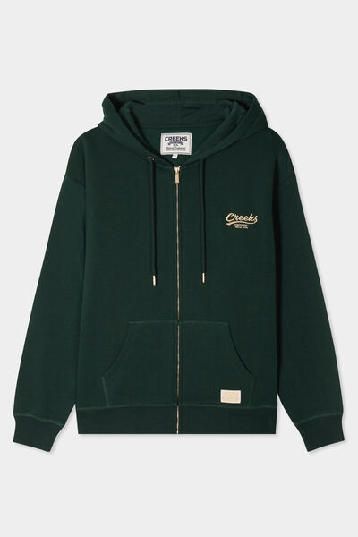 Sweat zipp&eacute; &agrave; capuche vert fonc&eacute; femme