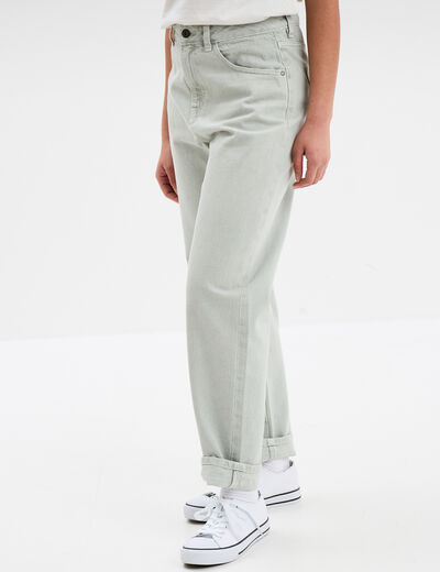 Jeans mom taille haute coton vert pastel femme