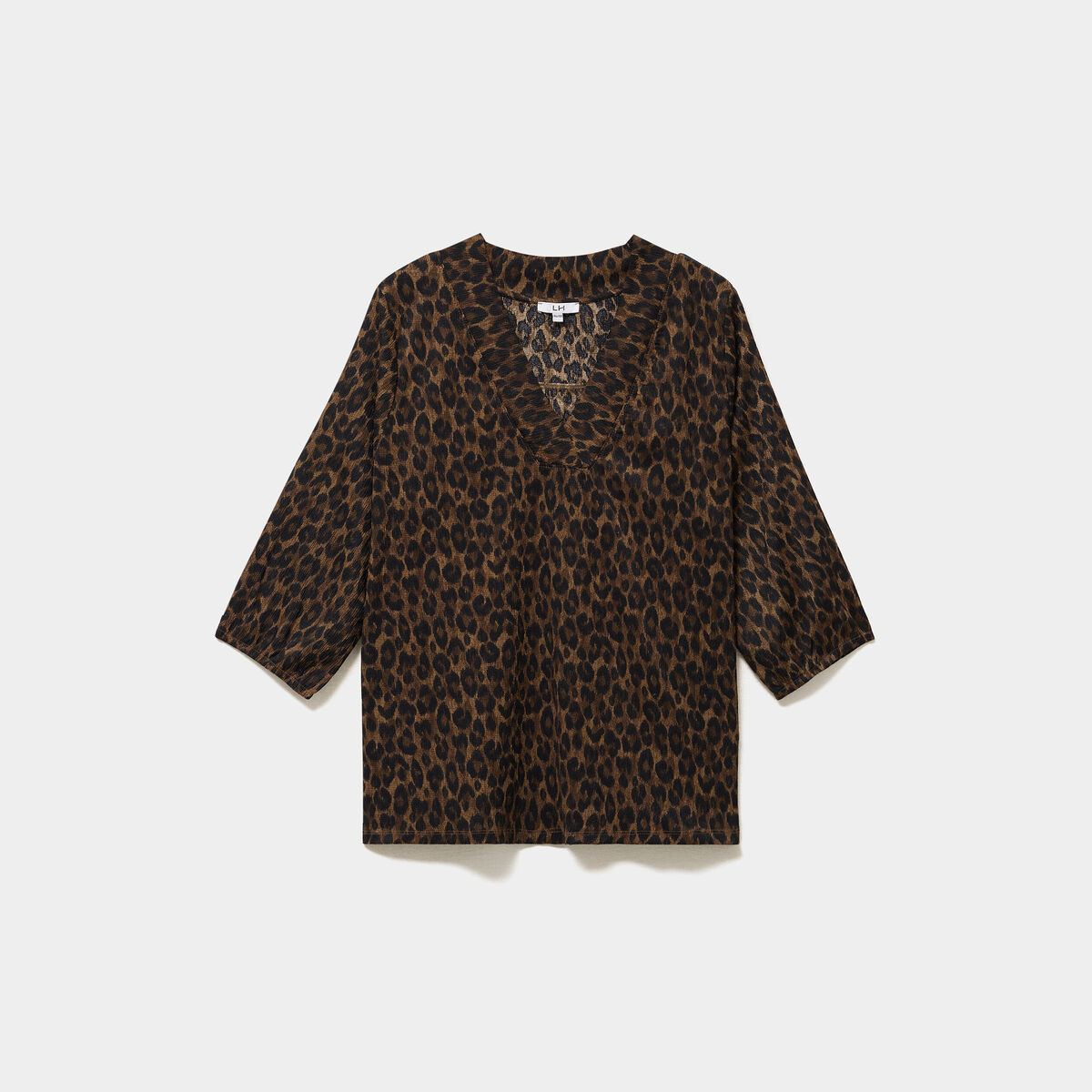 Blouse oversize manches 3/4 et col en V vert kaki femme grande taille